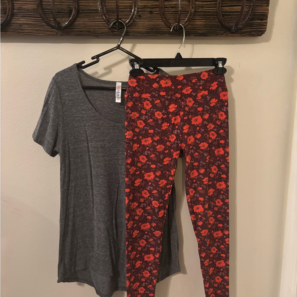LuLaRoe Red Floral Leggings